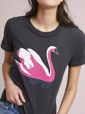 Sol Angeles Black Tee with Pink & White Swan Graphic